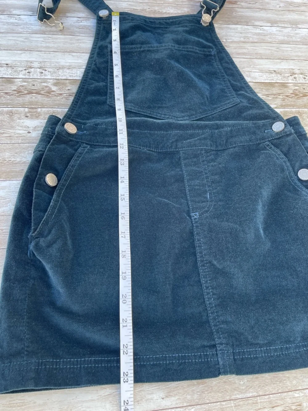 90s BDG Velvet Pinafore Overall Mini Dress Teal Blue XS EUC - Picture 9 of 14